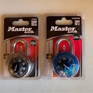 Two Master Lock Combination Padlocks 3/4” Fastener Silver & Blue